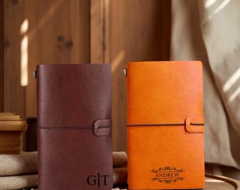 Personalized Leather Journal, Custom Engraved Journal, Refillable Leather Notebook, Custom Journal Gift, Travel Journal and Notebook