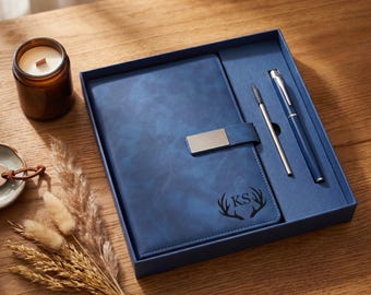 Custom Engraved Notebook and Pen Set, Personalized Leather Journal Gift, Matching Pen, Graduation Gift, New Job Present, Year-End Gift