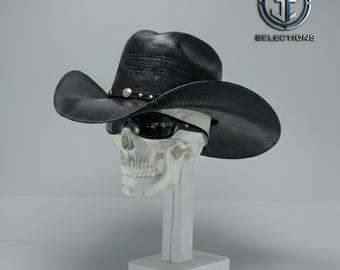 Black Straw Cowboy Hat – Cattleman Western Sun Hat with Concho Band