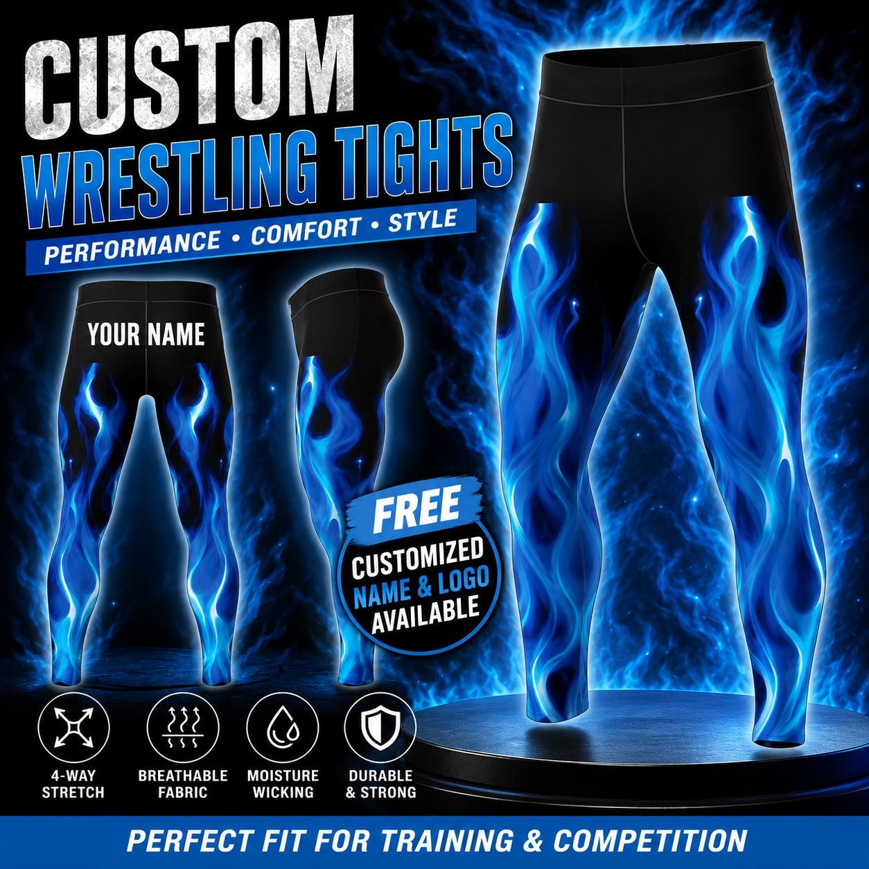 Custom Wrestling Tights Personalized Name & Logo Compression Pants