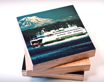 Bamboo Block, ferry, wood , original photography, living room, wall art, boat, nautical, water, print, eco, wood, close up, threads, captain