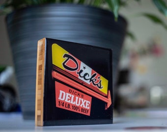 Bamboo Block, Dick's Hamburger, wall art, neon sign, drive in, sign, urban, northwest, Seattle, pacific, iconic, eat, food