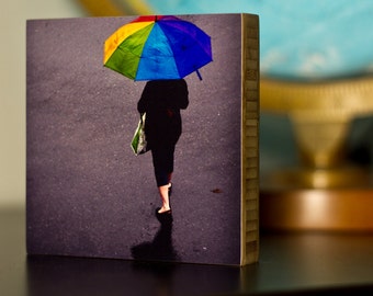 PacificNorthwest,Seattle,Photography, umbrella, urban, wall art, eco, print, photo, flag, rainbow, living room, black, street, rain,