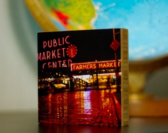 Pikes Market Photography,Seattle Public Market,Seattle Street,wall art, living room, neon, pike, original photography, seattle, reflection