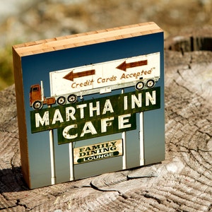 Martha Inn Cafe camion, segno, vintage, caffè, Washington, neon, camionista, viaggio, fermata, wall art, foto, fotografia, bambù, immagine, arte,