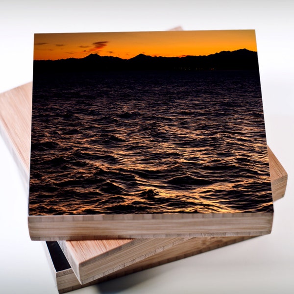 Sunset,Olympic Peninsula,Puget Sound,Pacific Northwest,Bamboo,Photo Block,landscape,golden hour,water,Olympic Mountains,wall art,living room