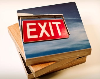 Bamboo Block, exit, sign, urban, print, wall art, deur, badkamer, woonkamer, jongen, kantoor, huis, doei, winkel, hout