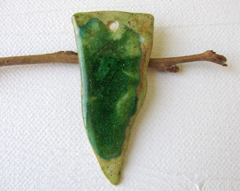 Green Arrow Focal  Pendant - Handmade Stoneware Clay -  for necklace - jewelry making