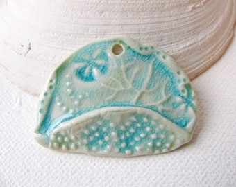 Beneath the Waves Pendant - handmade stoneware clay - for necklace - jewelry making