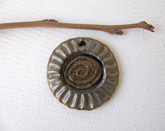 Golden Spiral  Mandala Pendant Stoneware Clay