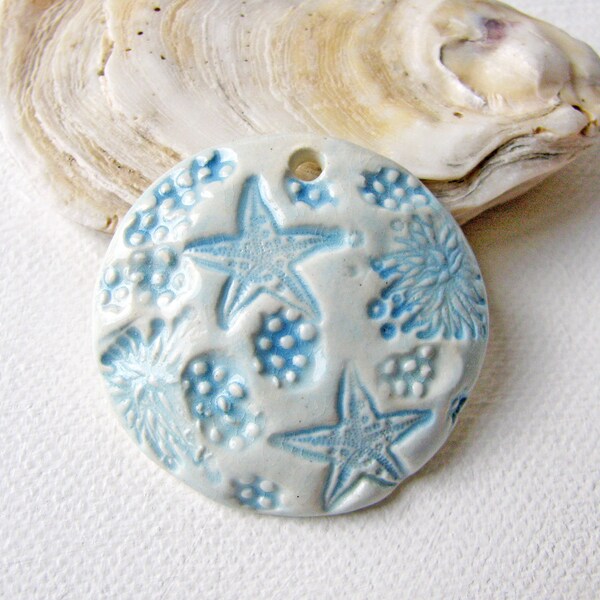 Azure Blue Sea Breeze Pendant Stoneware Clay