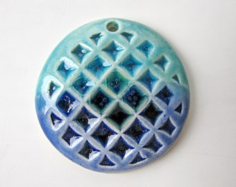 Geometric Blue Pendant Stoneware clay