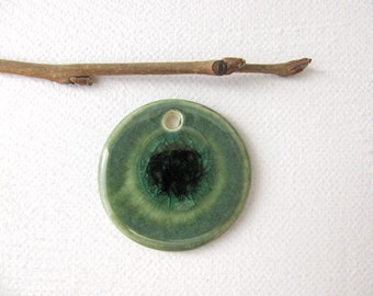 Green Earth Pendant Stoneware Clay - Handmade Stoneware Clay - for necklace - jewelry making