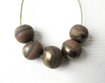 Rustic Gold Half Moon Beads  Stoneware Clay (5)