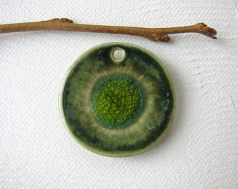 Glowing Green Earth Pendant - Handmade Stoneware Clay - for necklace - jewelry making