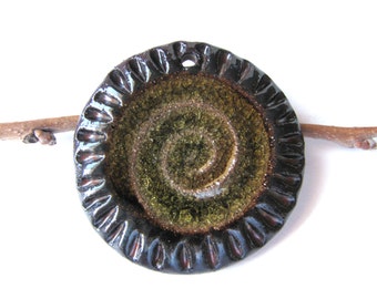 Forest Brown Spiral Pendant Stoneware Clay - Handmade Ceramic Clay Pendants - for necklace  - jewelry making