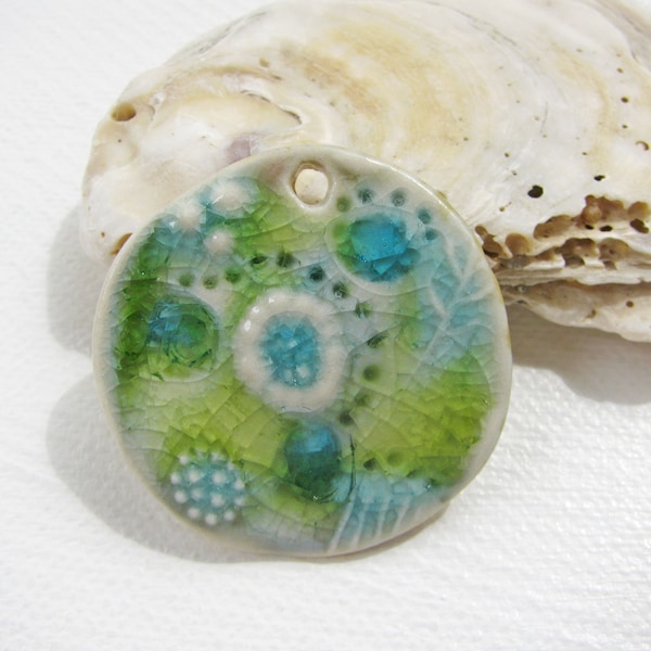 Sea Life Pendant - Ceramic Pendant - Handmade Stoneware Clay - for necklace - jewelry making