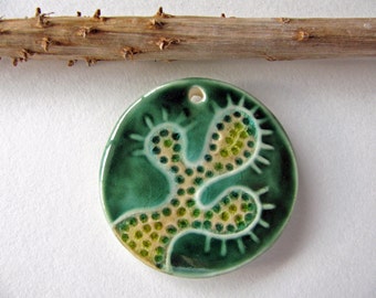 Green Cactus Pendant Stoneware Clay