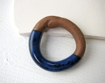 Midnight Blue Infinite Circle Pendant Stoneware Clay  - Handmade Ceramic - for necklace - jewelry making