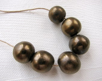 Rustic Gold Round Beads  Stoneware Clay (8)