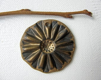 Golden Sun Mandala Pendant Stoneware Clay