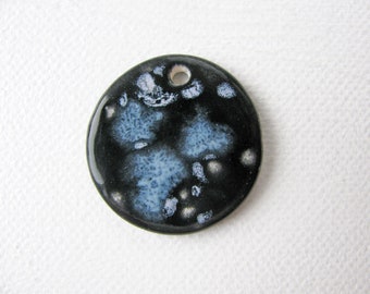 Nebulous Stars Blue Pendant - Handmade Stoneware Clay - for necklace - jewelry making