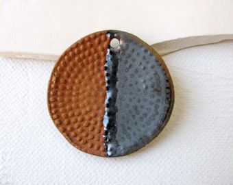 Metallic Moon Pendant - Handmade Stoneware Clay - for necklace - jewelry making