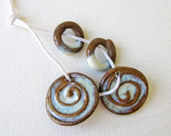 Swirly Clouds Pendants & Circles Stoneware Clay  - Handmade  Clay - for necklace - jewelry making - for earrings