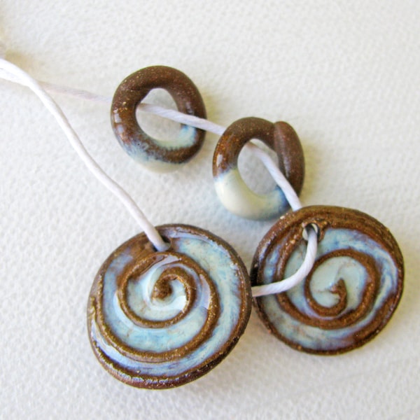 Swirly Clouds Pendants & Circles Stoneware Clay  - Handmade  Clay - for necklace - jewelry making - for earrings