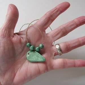 Forest Green Leaf Pendant and Beads Stoneware Clay image 4