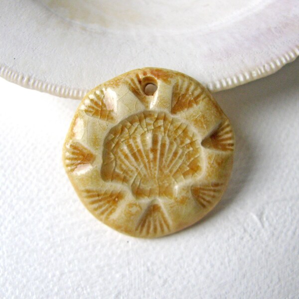 Sandy Beach Shell Pendant Stoneware Clay - Handmade Ceramic Clay - for necklace - jewelry making