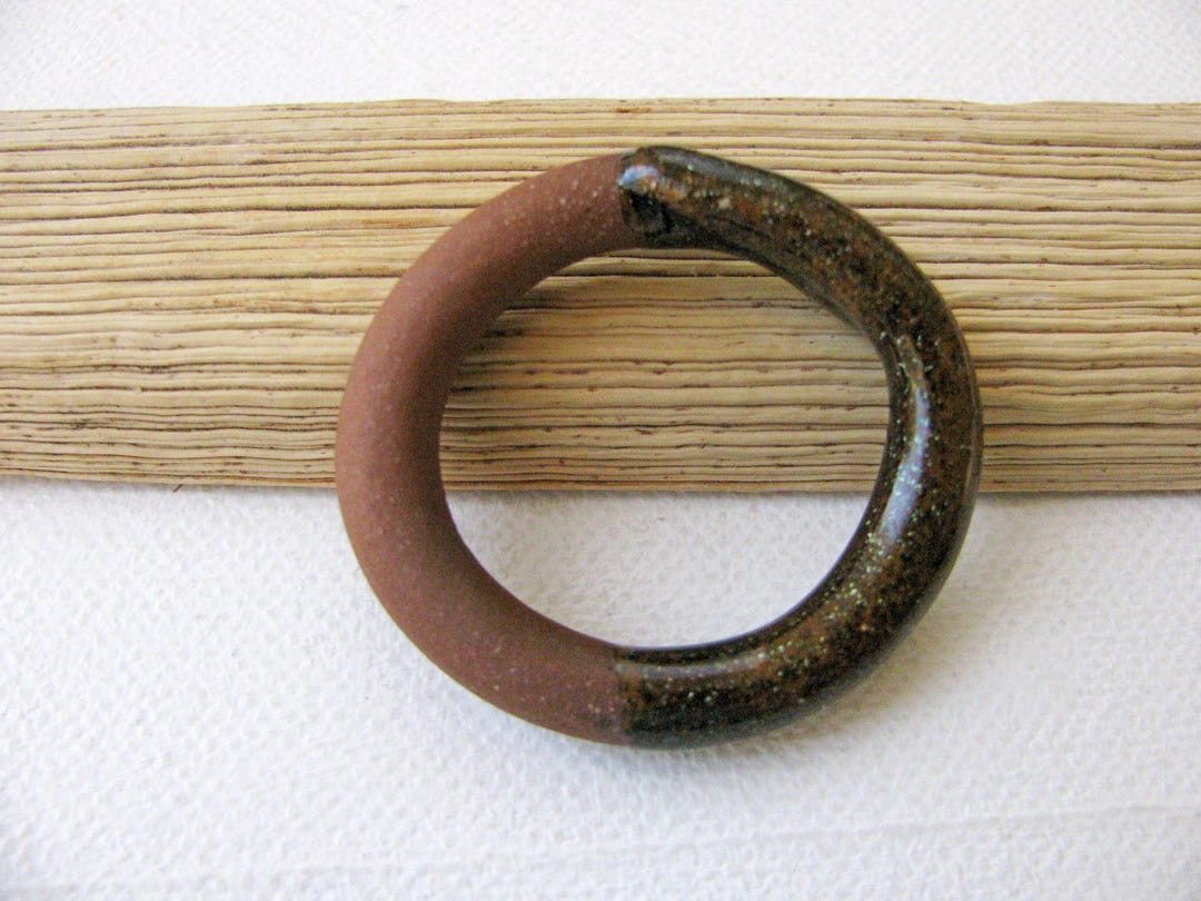 Gold Glitter Infinity Circle Pendant - Brown Stoneware Clay - Earthy ...