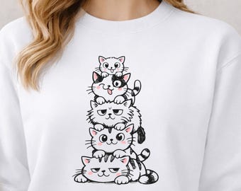 Funny Cat Stack Sweatshirt, Stacked Cats Crewneck, #catgift
