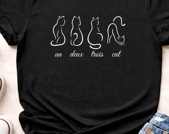 Minimalist French Cat Pun T-Shirt, Line-Art Design