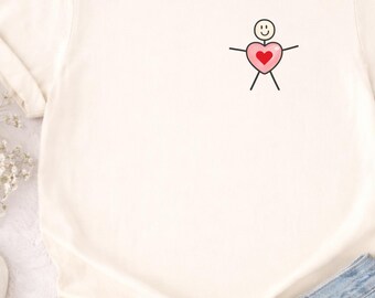 Cute Heart Character T Shirt, Mom Gift for Mothers Day, Smiling Heart Graphic Tee, Self Love Shirt, Positive Vibes Unisex Tee