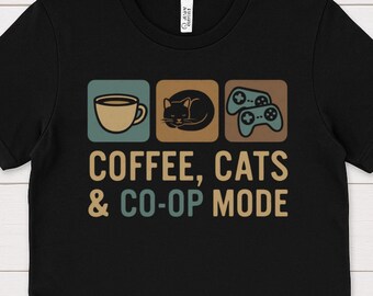 Coffee Cats & Co-Op Mode T-Shirt | Gamer Gift