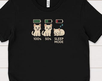 Funny Cat Battery Levels Shirt: Kawaii Cat Lover Tee