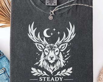 Wildlife Graphic T-Shirt, Stag Nature Tee, Comfort Colors® Pepper Shirt, Vintage Forest Adventure Top, Rustic Outdoor Gift