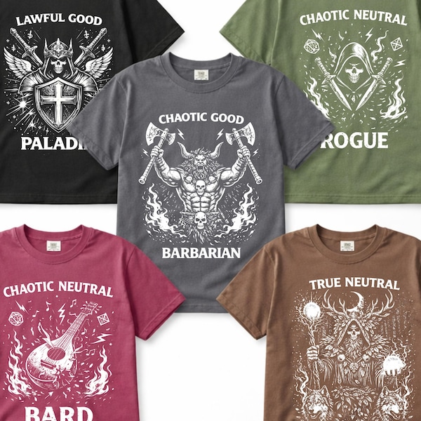 DnD-t-shirts, Lagliga, Neutrala & Kaotiska Klasser, Dungeons and Dragons-presenter, Bordspels-RPG-present