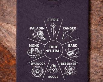 True Neutral D&D Shirt, RPG Alignment Chart T-Shirt, Paladin Cleric Rogue Bard Monk Ranger Fantasy Roleplaying Tee