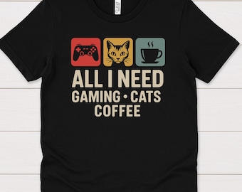 Gamer Cat Coffee Shirt | Retro Gaming Unisex Tee