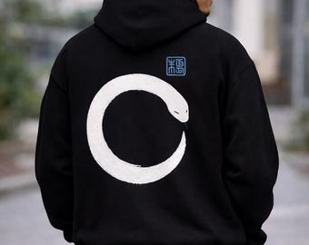 Zen Japanese Ink Serpent Back Print Hoodie | Japanese Dragon Illustration