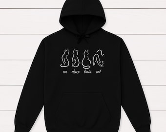 Hoodie Franse kat woordspeling, minimalistische lijntekeningen, cadeau kattenliefhebber
