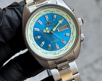 vintage orient crystal 21 jewels automatic day/date men’s wrist watch