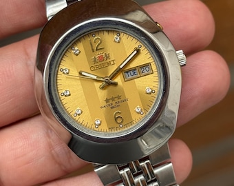 vintage orient crystal 21 jewels automatic day/date men’s wrist watch