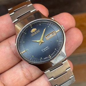 vintage orient crystal 21 jewels automatic day/date men’s wrist watch