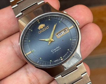 vintage orient crystal 21 jewels automatic day/date men’s wrist watch