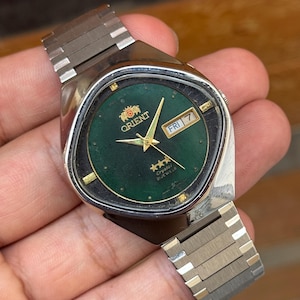 vintage orient crystal 21 jewels automatic day/date men’s wrist watch