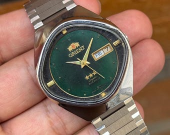 vintage orient crystal 21 jewels automatic day/date men’s wrist watch