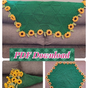 Modèle au crochet afghan avec bouquet de tournesols - PDF UNIQUEMENT